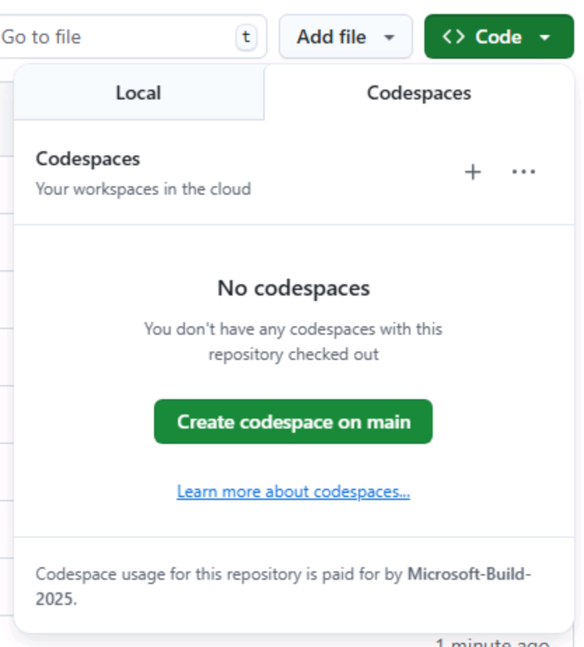 Create a new codespace