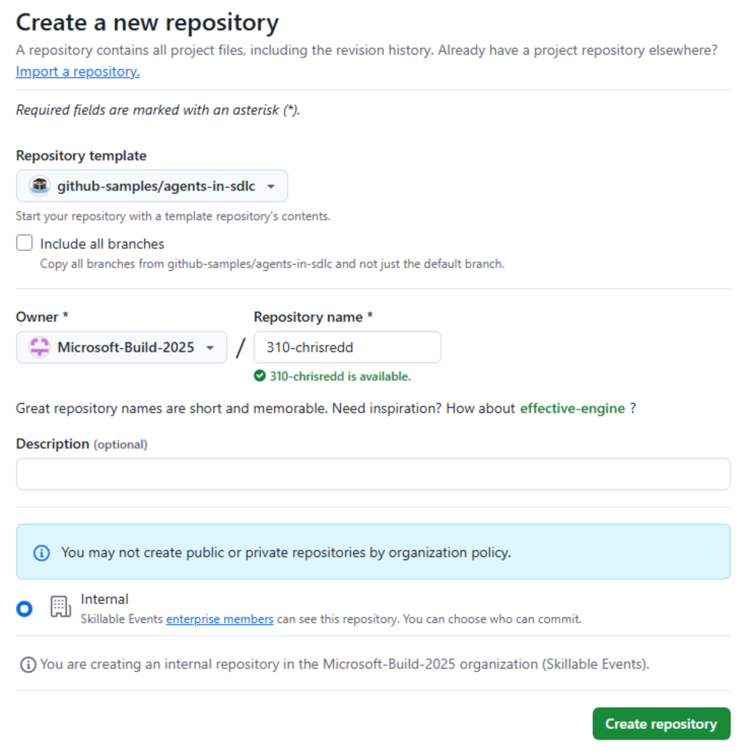 Input the repository template settings